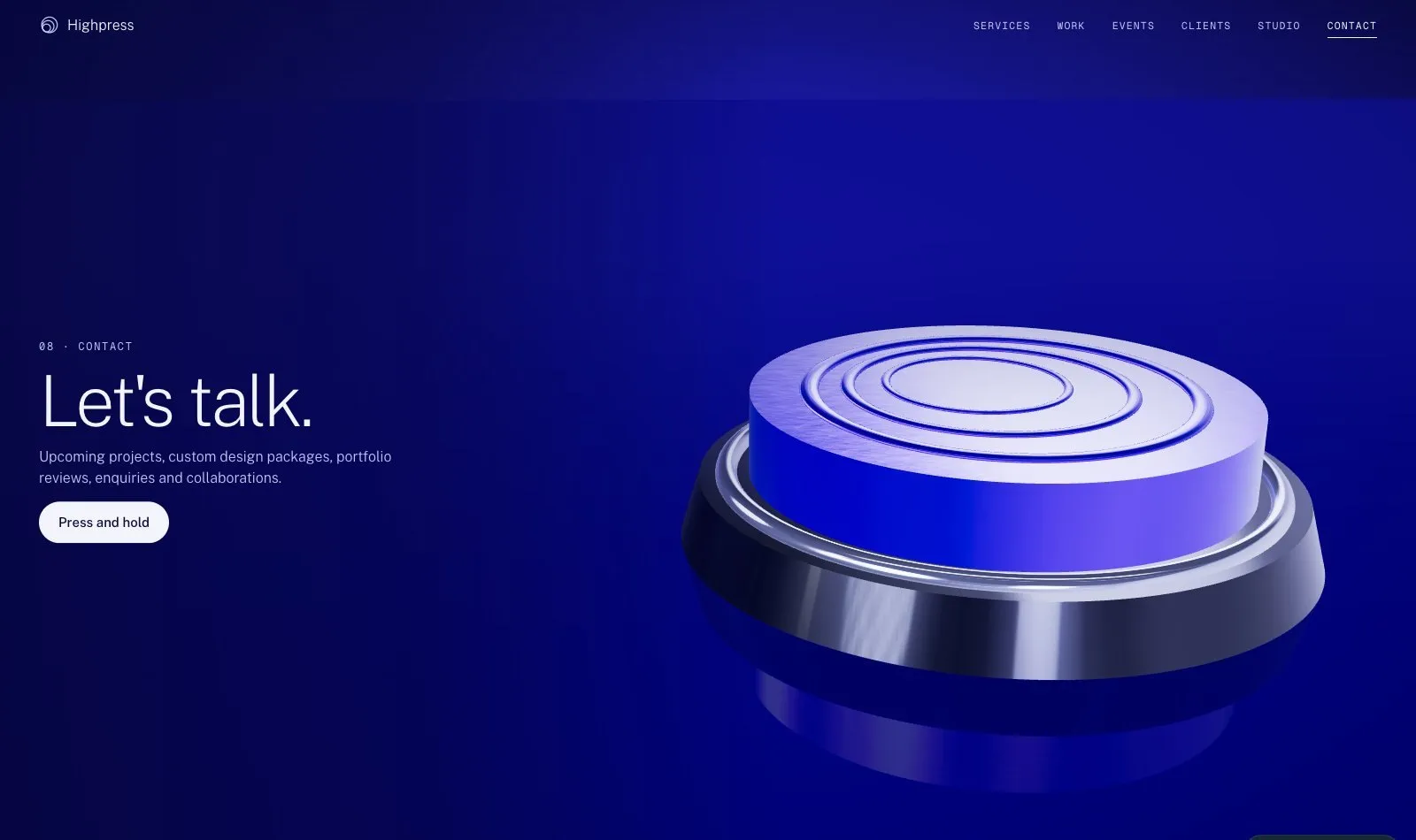 A big chrome button under the words Let's talk